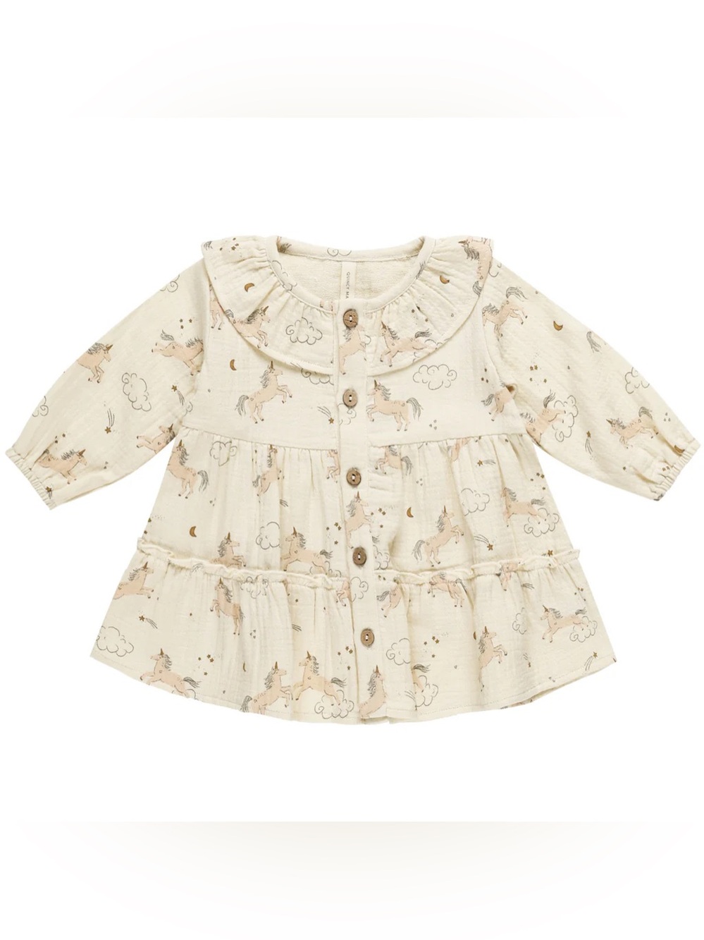 Quincy Mae Unicorn Ruffle Collar Button Dress Organic Cotton Size 2-3Y